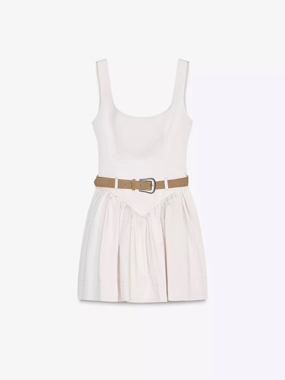 New Zara Ivory Sleeveless Belted Mini Dress